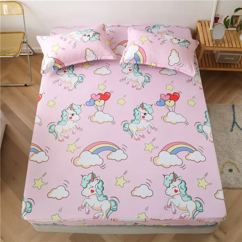 Kids Cartoon Cars Printed Fitted Bed Sheet with Pillowcase