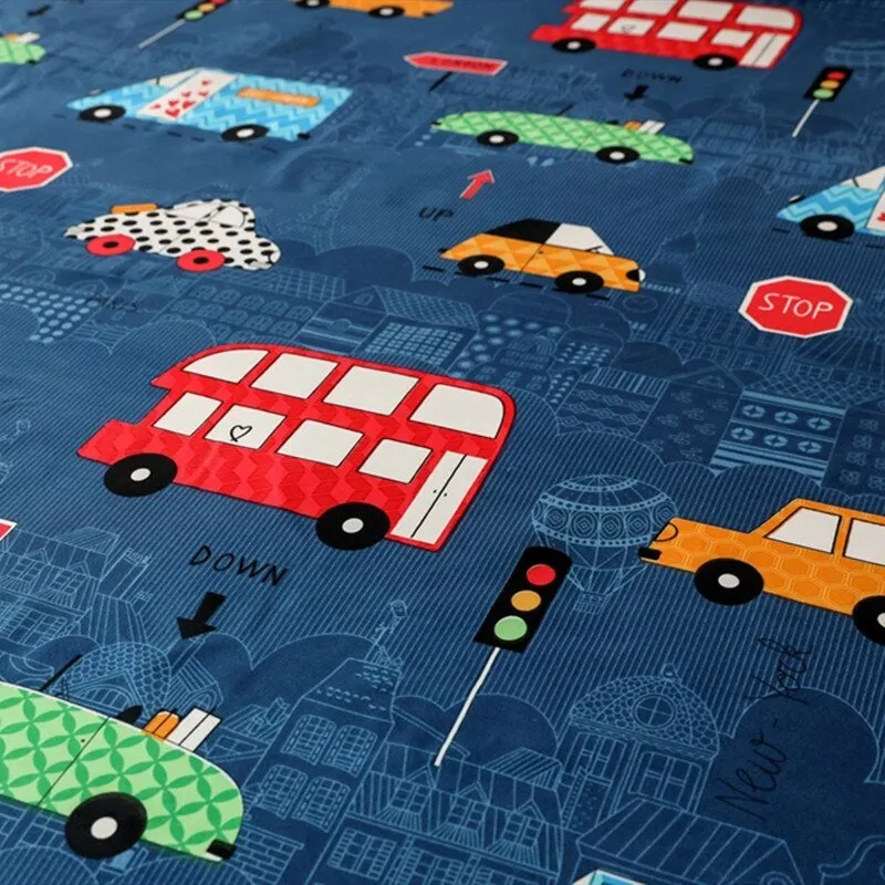 Kids Cartoon Cars Printed Fitted Bed Sheet with Pillowcase