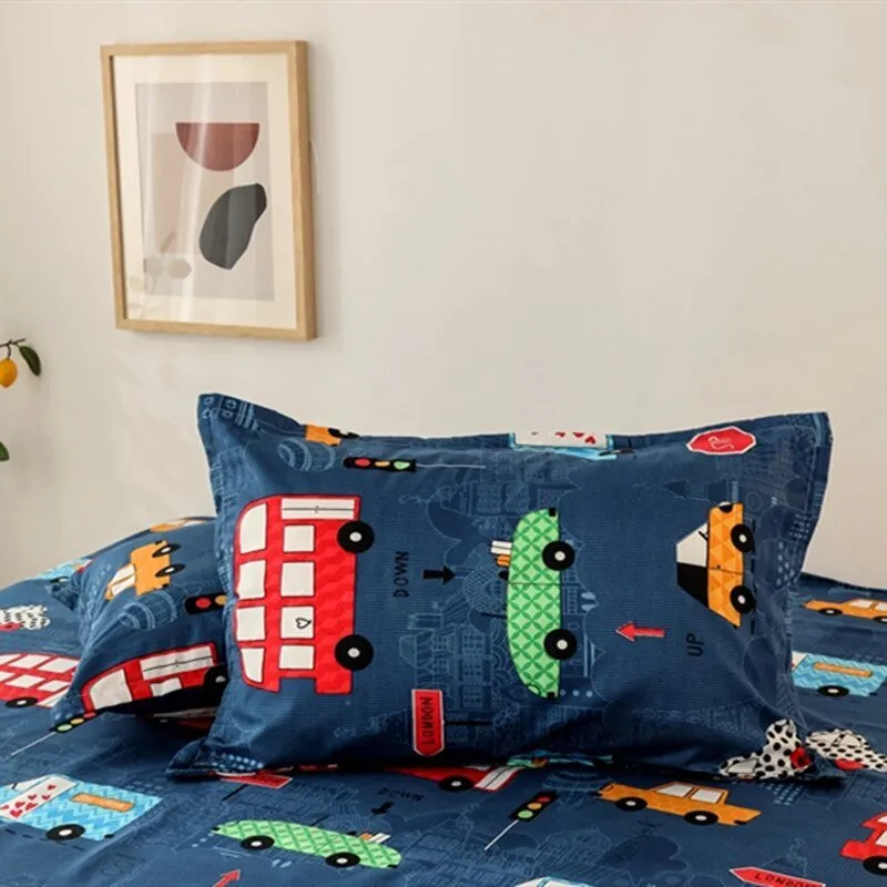 Kids Cartoon Cars Printed Fitted Bed Sheet with Pillowcase