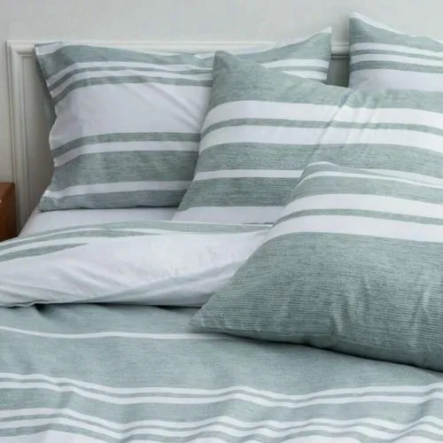 King Size 6 pieces, Green Stripe Design Duvet cover set.