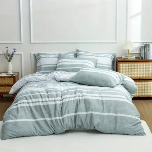 King Size 6 pieces, Green Stripe Design Duvet cover set.