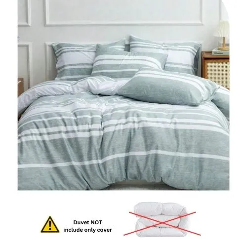 King Size 6 pieces, Green Stripe Design Duvet cover set.