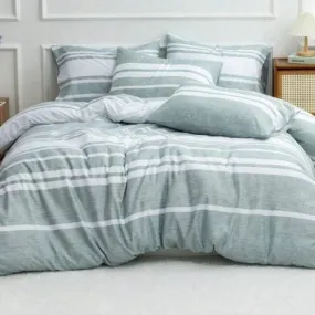 King Size 6 pieces, Green Stripe Design Duvet cover set.