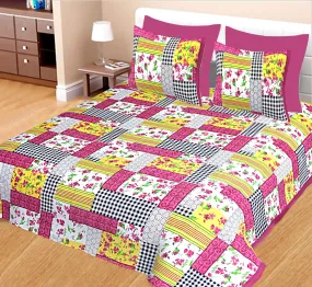 Kuber Industries 100% Cotton 144 TC Double Bed Sheet with 2 Pillow Covers (Pink) -CTKTC12999