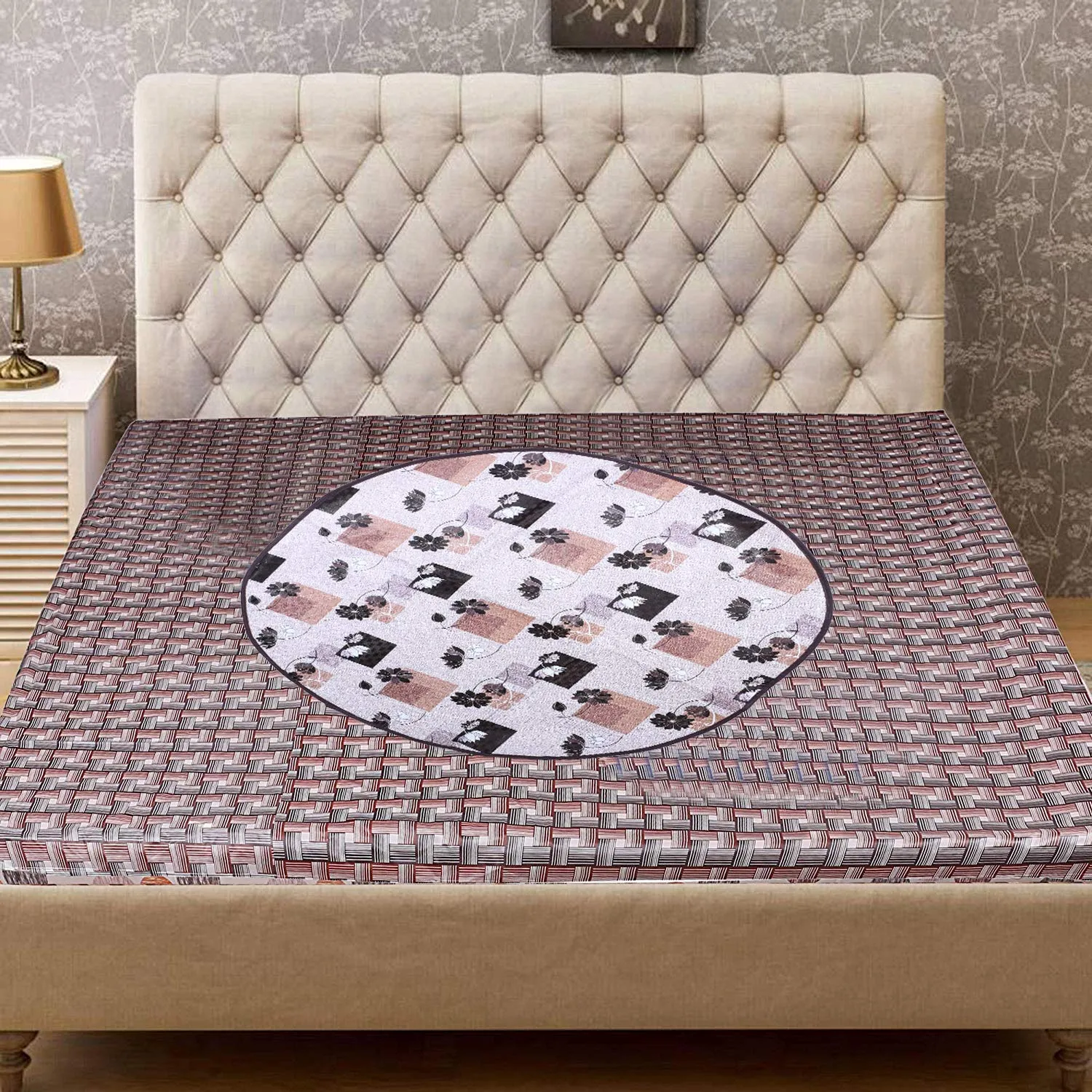 Kuber Industries Flower Design Waterproof PVC Reversible Food Mat Bedsheet Protector Bed Server (Brown) - CTKTC40603