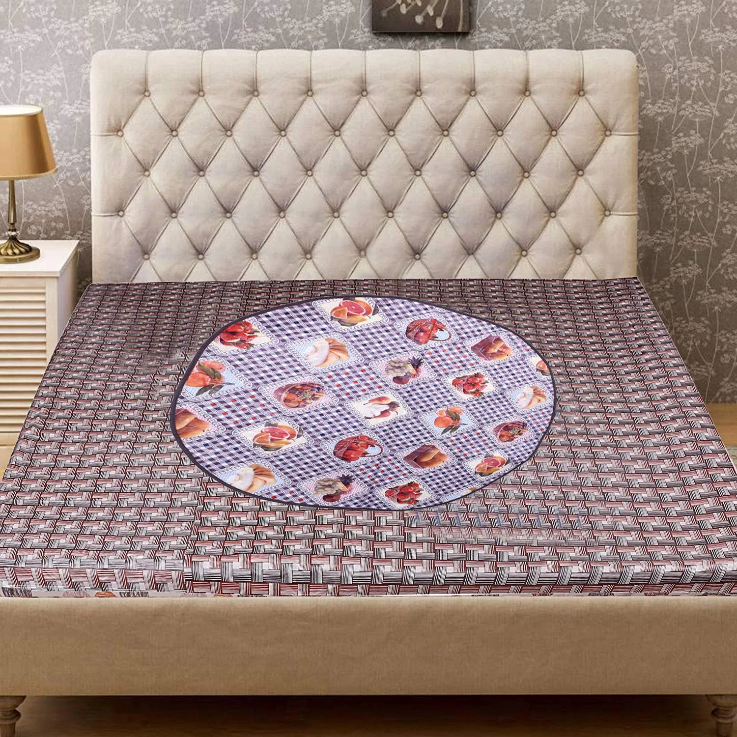 Kuber Industries Flower Design Waterproof PVC Reversible Food Mat Bedsheet Protector Bed Server (Brown) - CTKTC40603