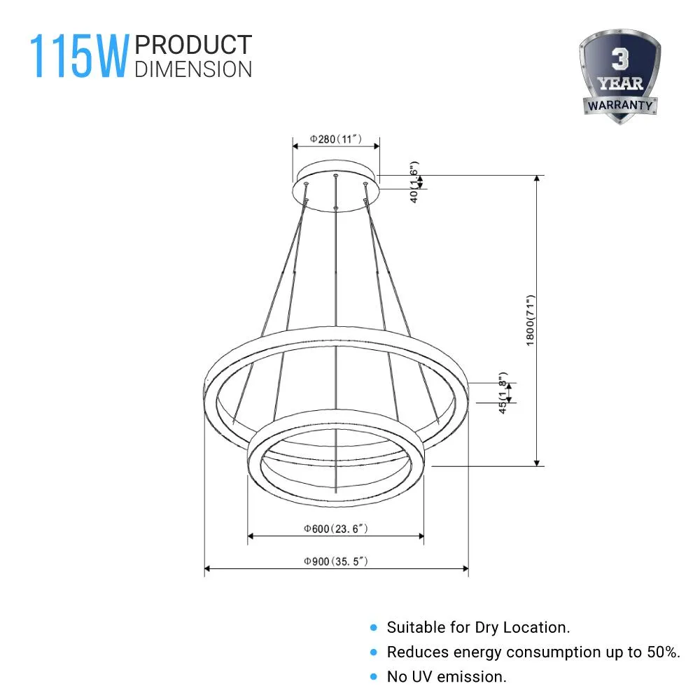 LED Pendant Light Fixture, Dimmable, 3000K (Warm White), Aluminum (P706542-96)