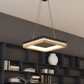 LED Pendant Light Fixture, Square, Dimmable, 3000K (Warm White), Wood and Matte Black (P1221-D4)