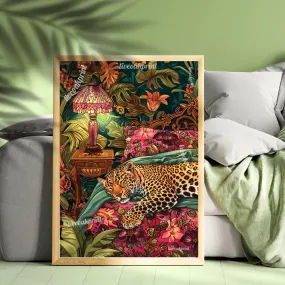 Leopard Sleeping In Bed - Maximalist Wall Art - Leopard Print - Leopard In Bed  - Jungle Wall Decor - Leopard Bedroom