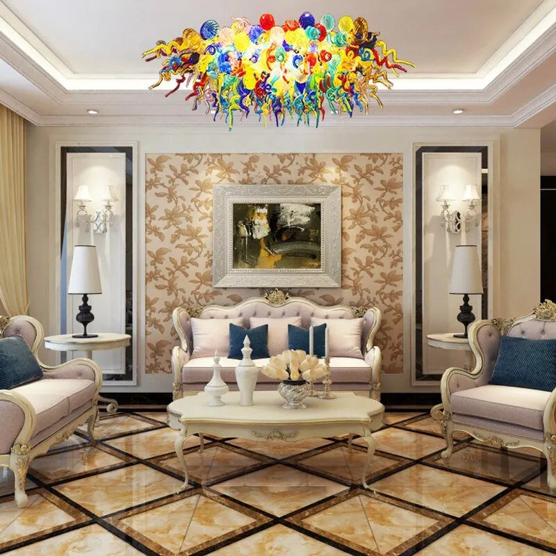 Luxury Art Lamp Murano Multicolor Bubbles LED Blown GLass Ceiling Mounted Chandeliers for Dining Room