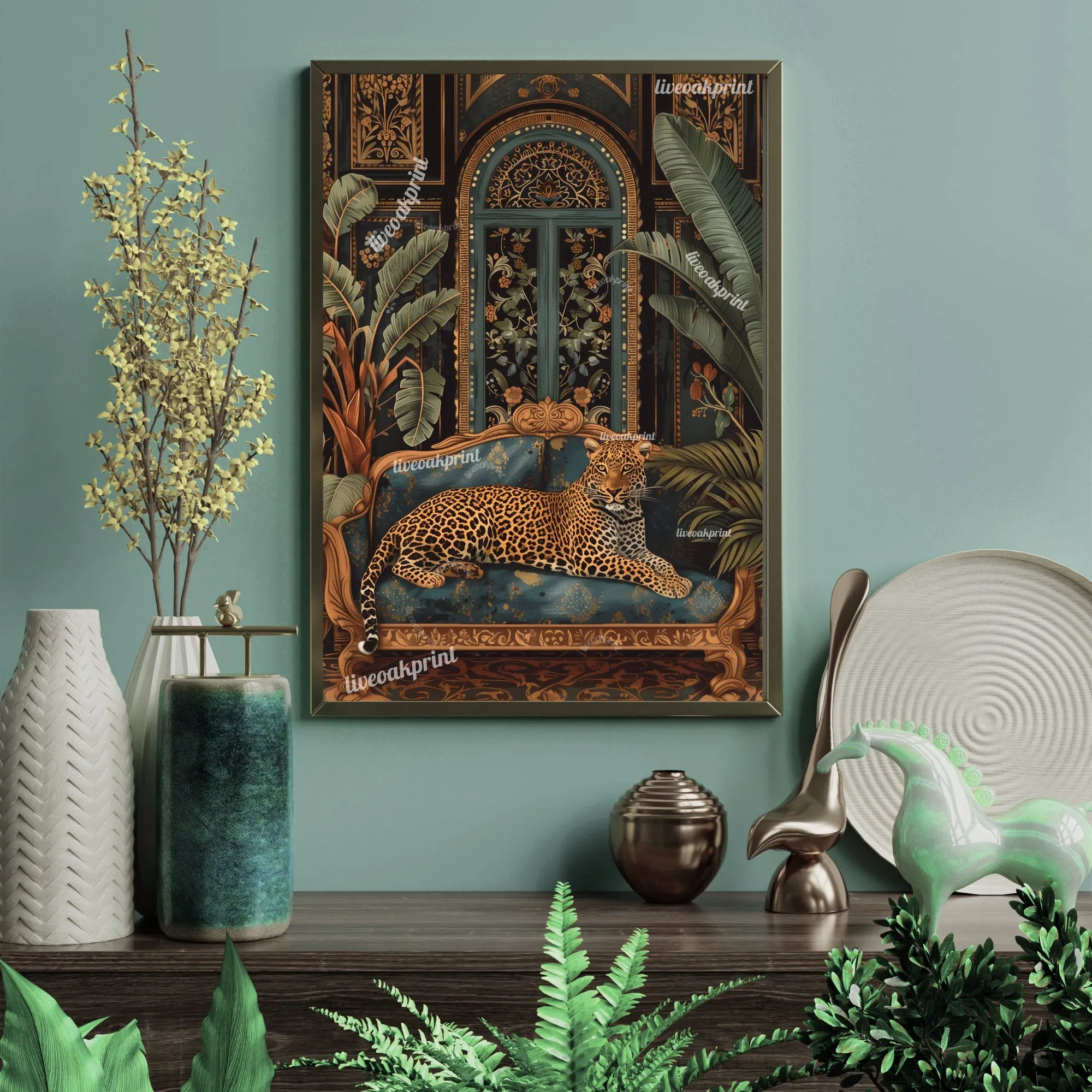 Luxury Leopard In A Dark Academia Living Room - Dark Boho Print - Maximalist Wall Art - Leopard Print - Whimsigoth Living Room