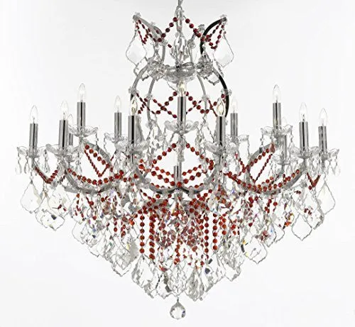 Maria Theresa Chandelier Lighting Crystal Chandeliers H38" W37" Chrome Finish Dressed With Ruby Red Crystals Great For The Dining Room Living Room Family Room Entryway / Foyer - J10-B81/Chrome/26050/15 1