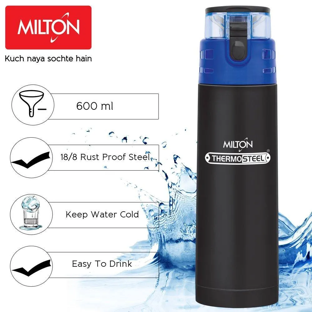 Milton Atlantis-600 Thermosteel Water  Bottle,500 ml,Black