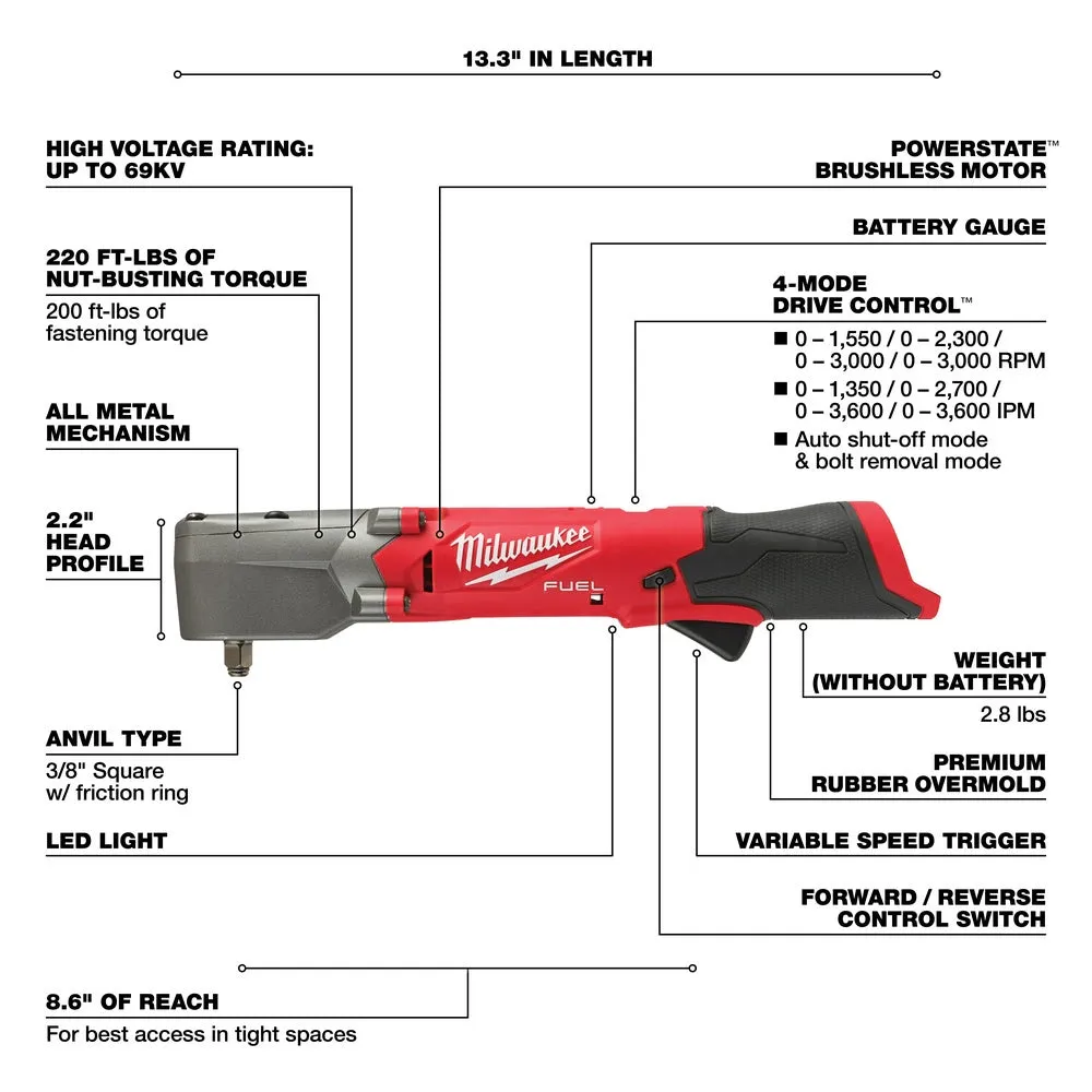 Milwaukee 2564-20 M12 FUEL 3/8" Right Angle Impact Wrench w/Friction Ring (Bare Tool)