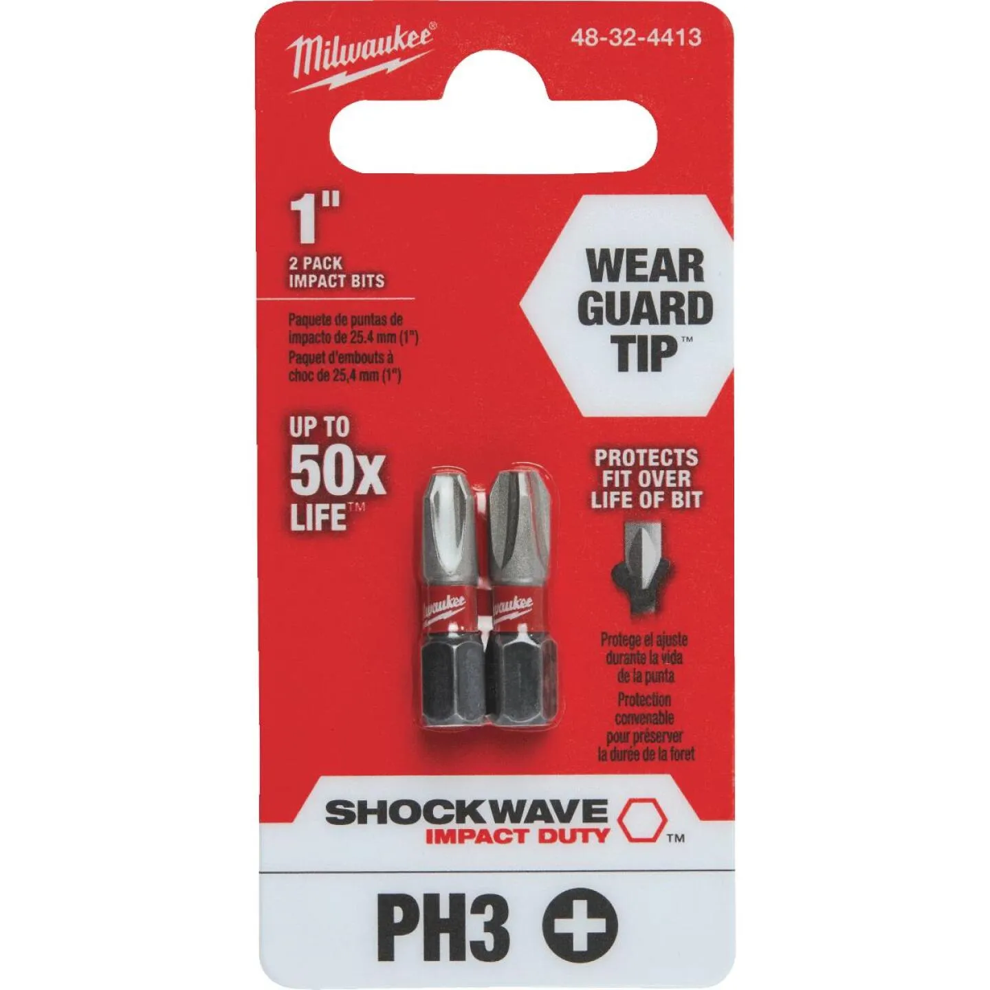 Milwaukee Shockwave #3 Phillips 1 In. Insert Impact Screwdriver Bit (2-Pack)