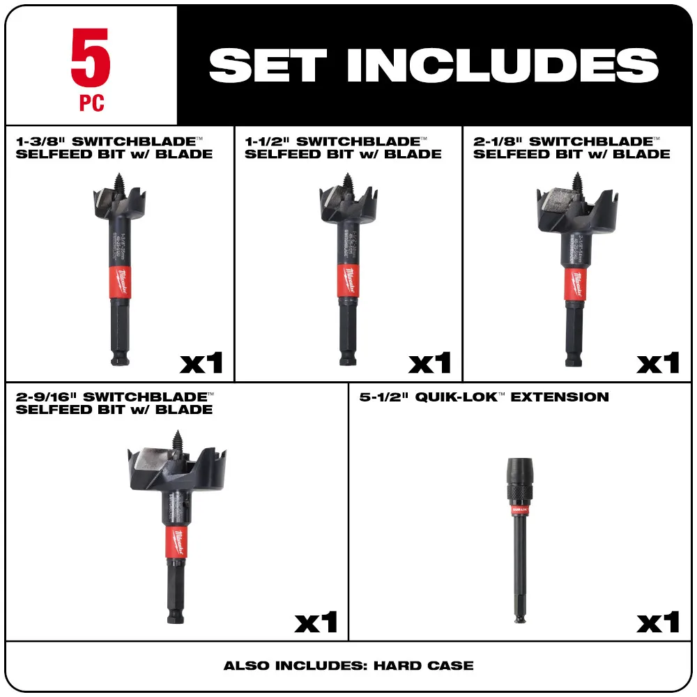 Milwaukee Switchblade Selfeed Bit Plumber's Kit 5Pc