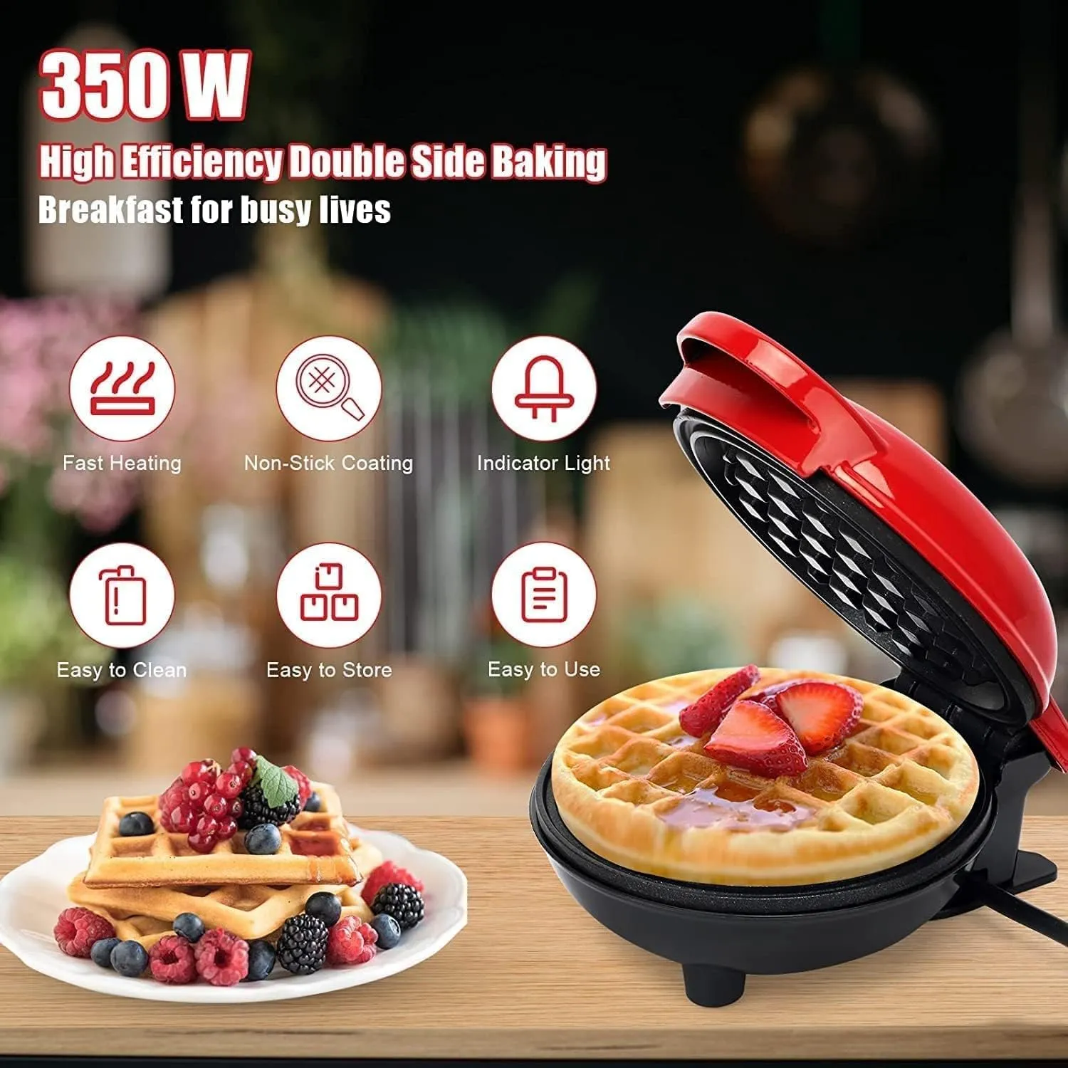 Mini Waffle Maker 4 Inch- 350 Watts: Stainless Steel Non-Stick Electric Iron Machine for Individual Belgian Waffles, Pan Cakes, Paninis or Other Snacks, (Mini Waffle Maker   Waffles Recipe Book)