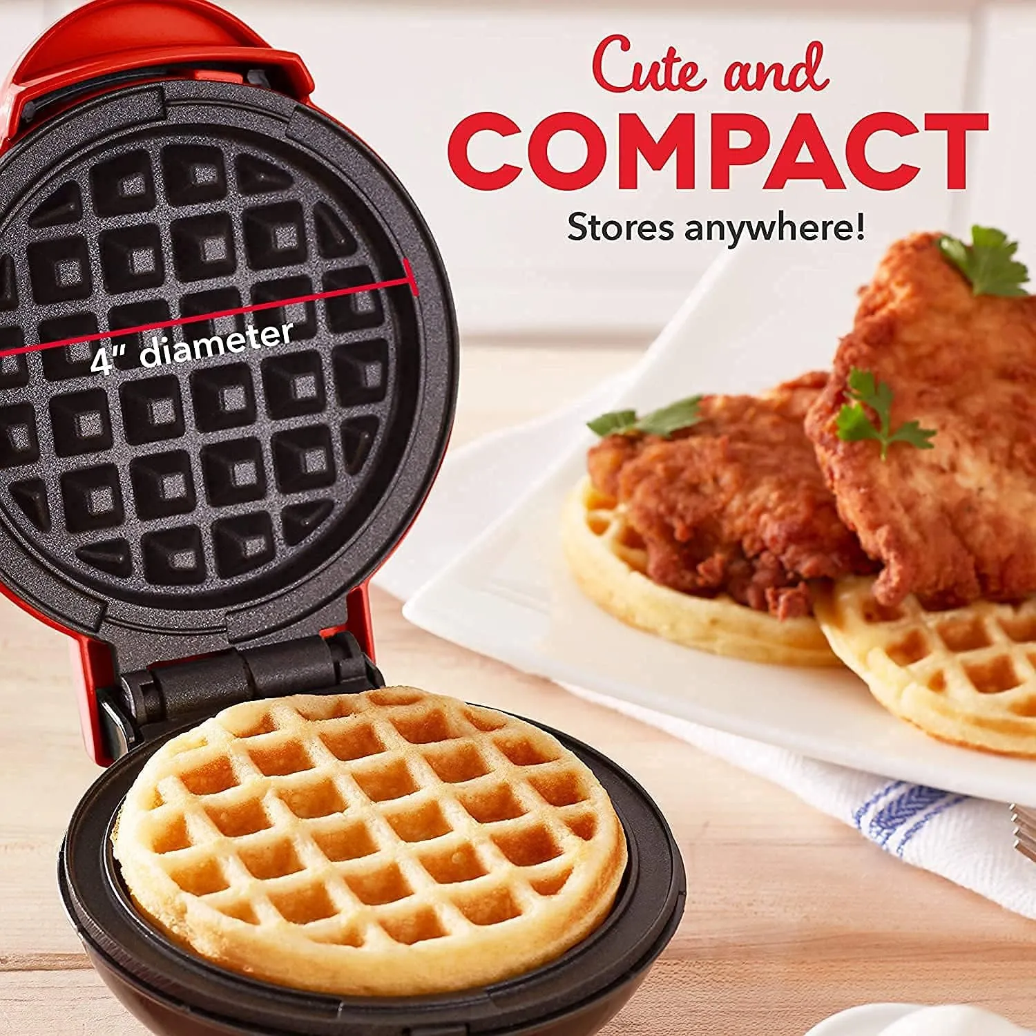 Mini Waffle Maker 4 Inch- 350 Watts: Stainless Steel Non-Stick Electric Iron Machine for Individual Belgian Waffles, Pan Cakes, Paninis or Other Snacks, (Mini Waffle Maker   Waffles Recipe Book)