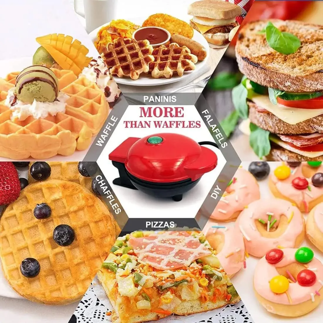 Mini Waffle Maker 4 Inch- 350 Watts: Stainless Steel Non-Stick Electric Iron Machine for Individual Belgian Waffles, Pan Cakes, Paninis or Other Snacks, (Mini Waffle Maker   Waffles Recipe Book)