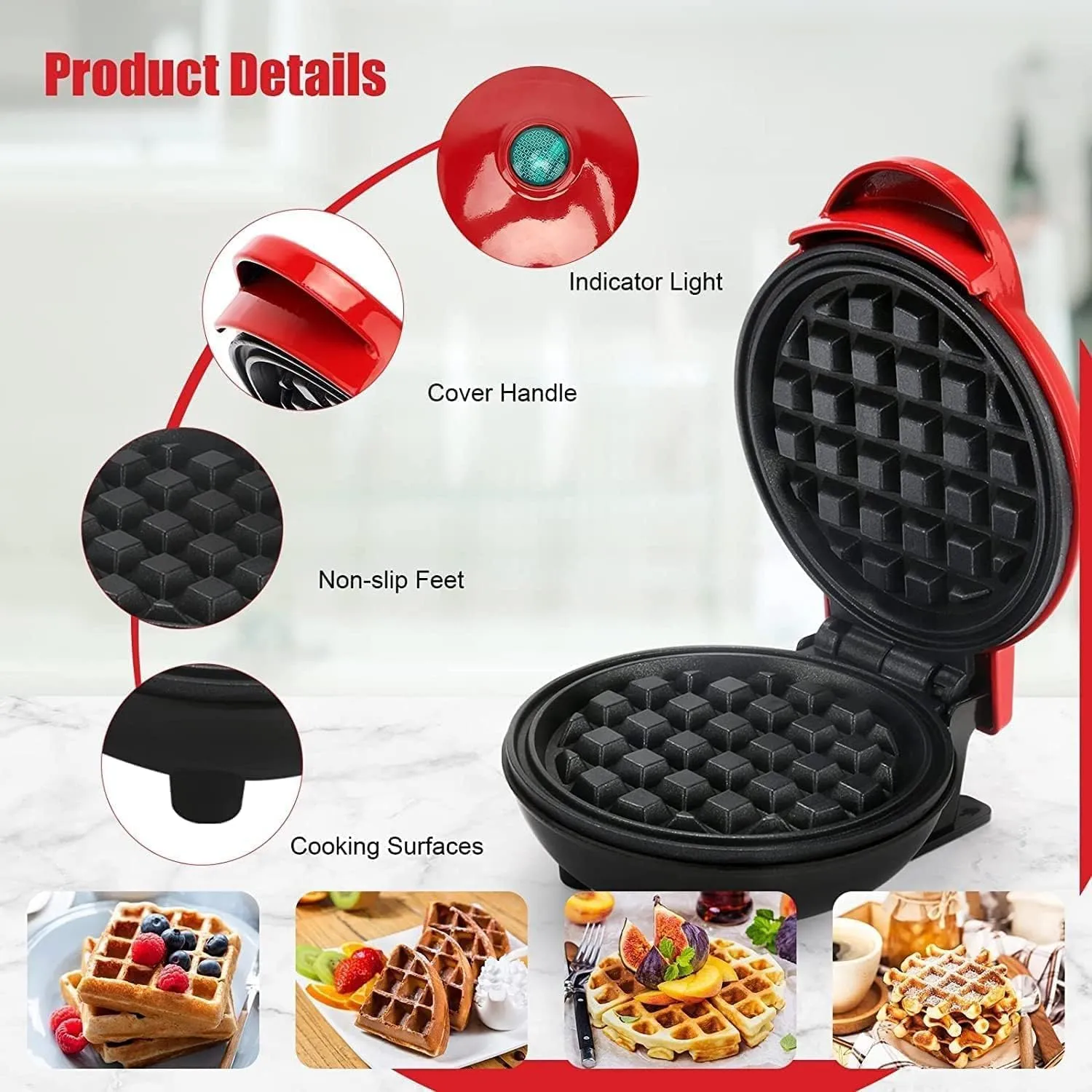 Mini Waffle Maker 4 Inch- 350 Watts: Stainless Steel Non-Stick Electric Iron Machine for Individual Belgian Waffles, Pan Cakes, Paninis or Other Snacks, (Mini Waffle Maker   Waffles Recipe Book)