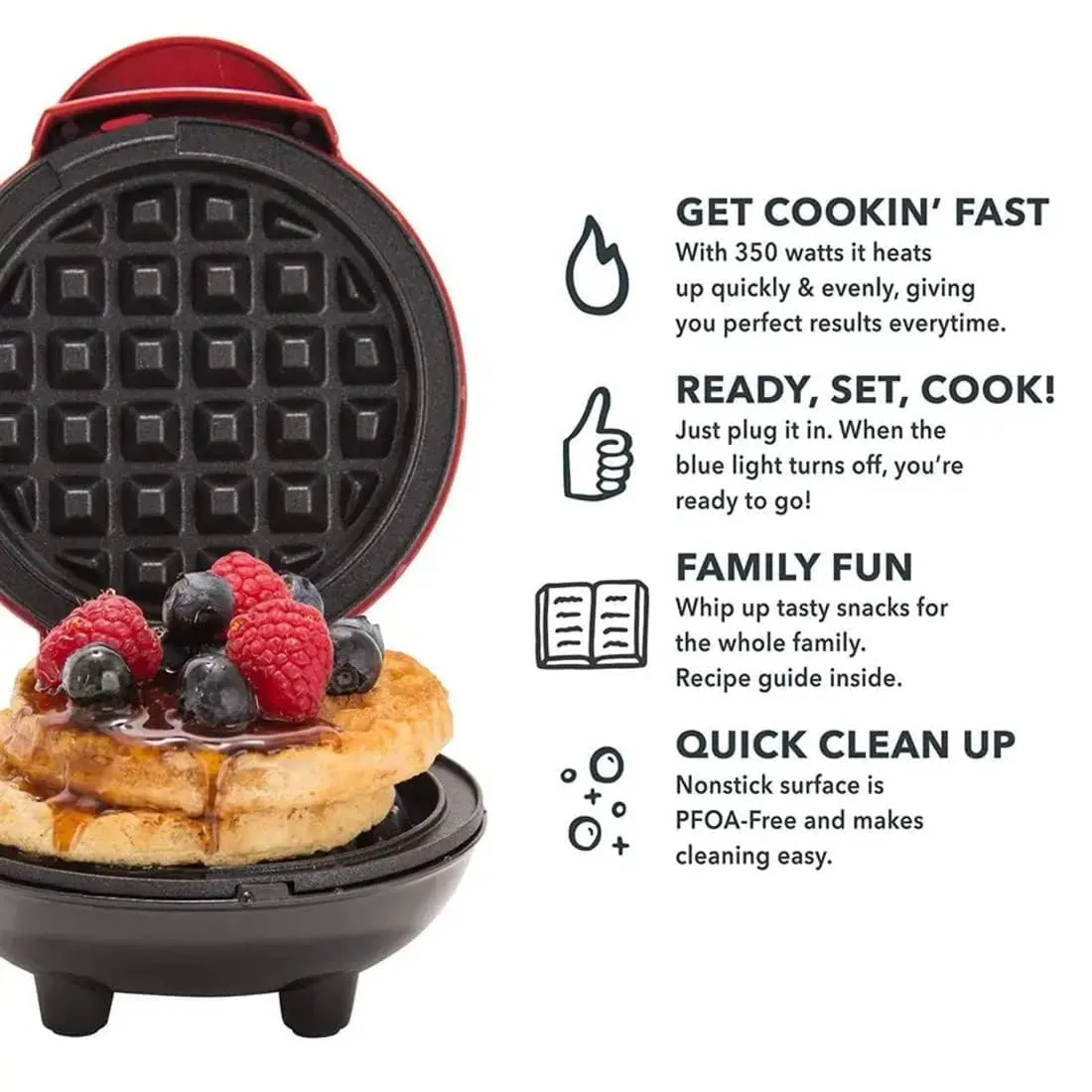 Mini Waffle Maker 4 Inch- 350 Watts: Stainless Steel Non-Stick Electric Iron Machine for Individual Belgian Waffles, Pan Cakes, Paninis or Other Snacks, (Mini Waffle Maker   Waffles Recipe Book)