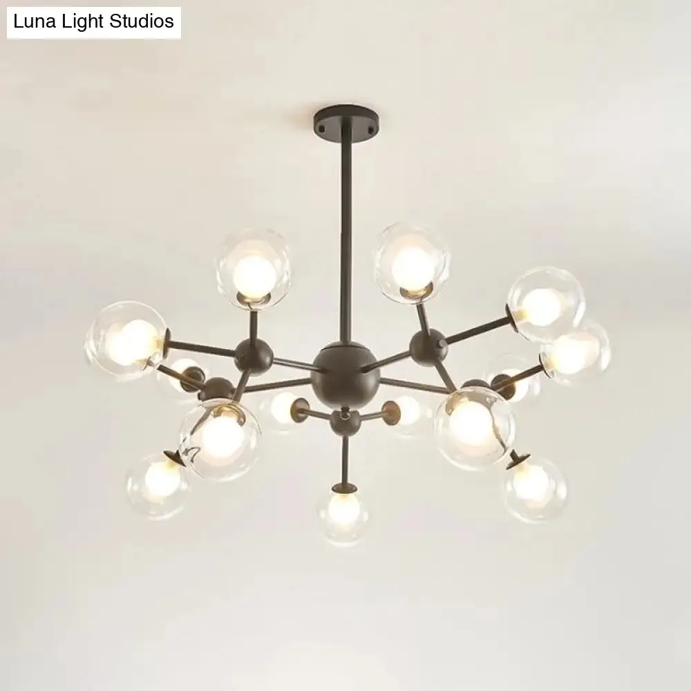 Modern Clear Glass Bubble Chandelier with Starburst Design - 9/12/15 Lights Hanging Light Fixture in Black/Gold