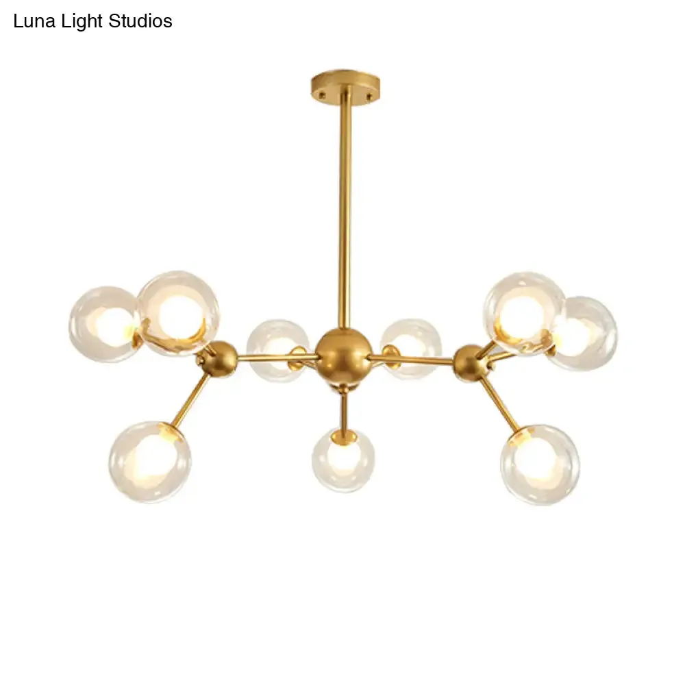 Modern Clear Glass Bubble Chandelier with Starburst Design - 9/12/15 Lights Hanging Light Fixture in Black/Gold