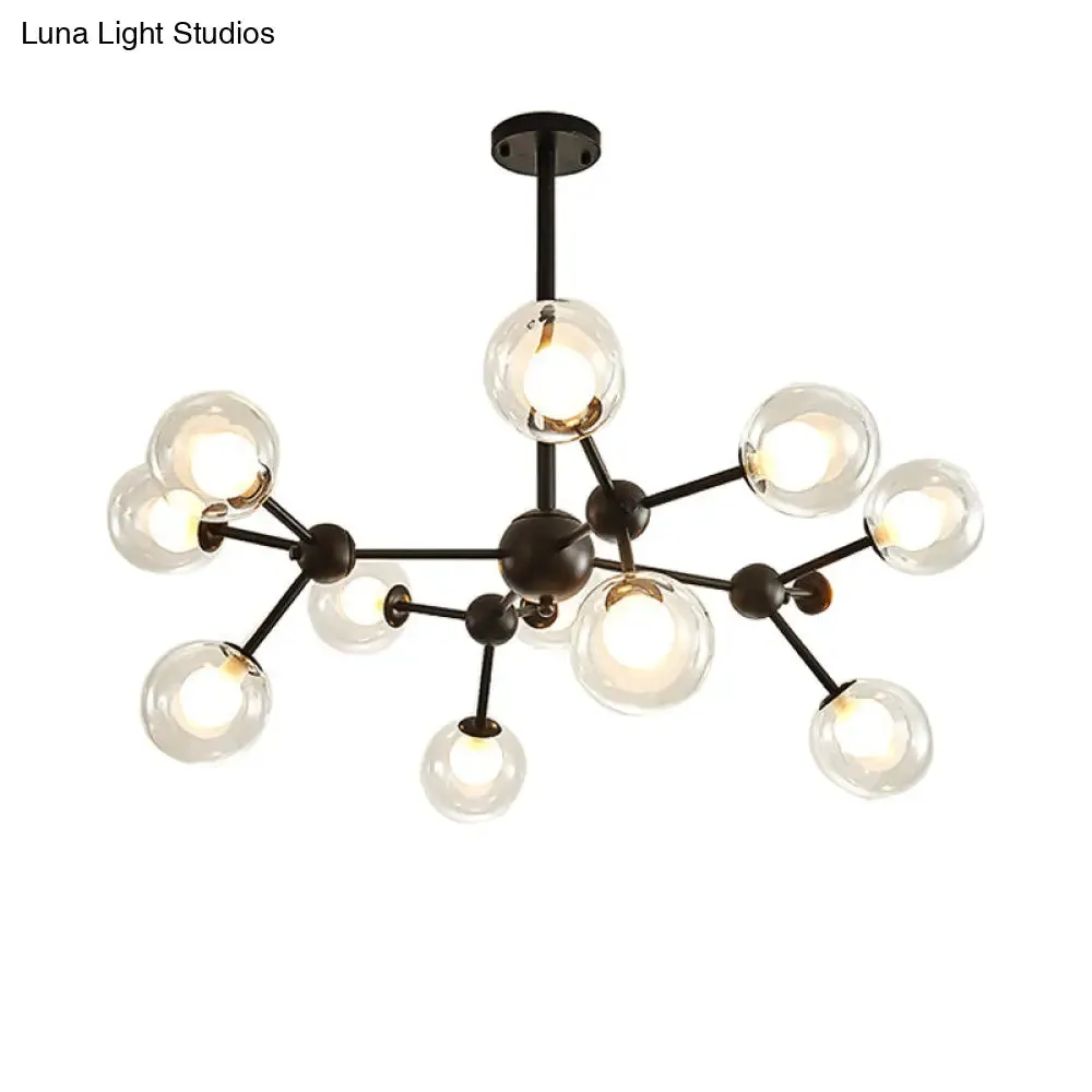 Modern Clear Glass Bubble Chandelier with Starburst Design - 9/12/15 Lights Hanging Light Fixture in Black/Gold