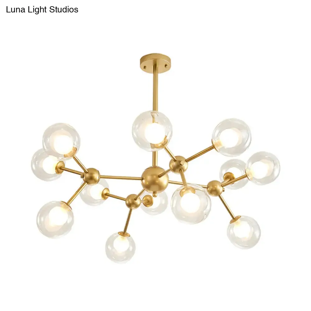 Modern Clear Glass Bubble Chandelier with Starburst Design - 9/12/15 Lights Hanging Light Fixture in Black/Gold