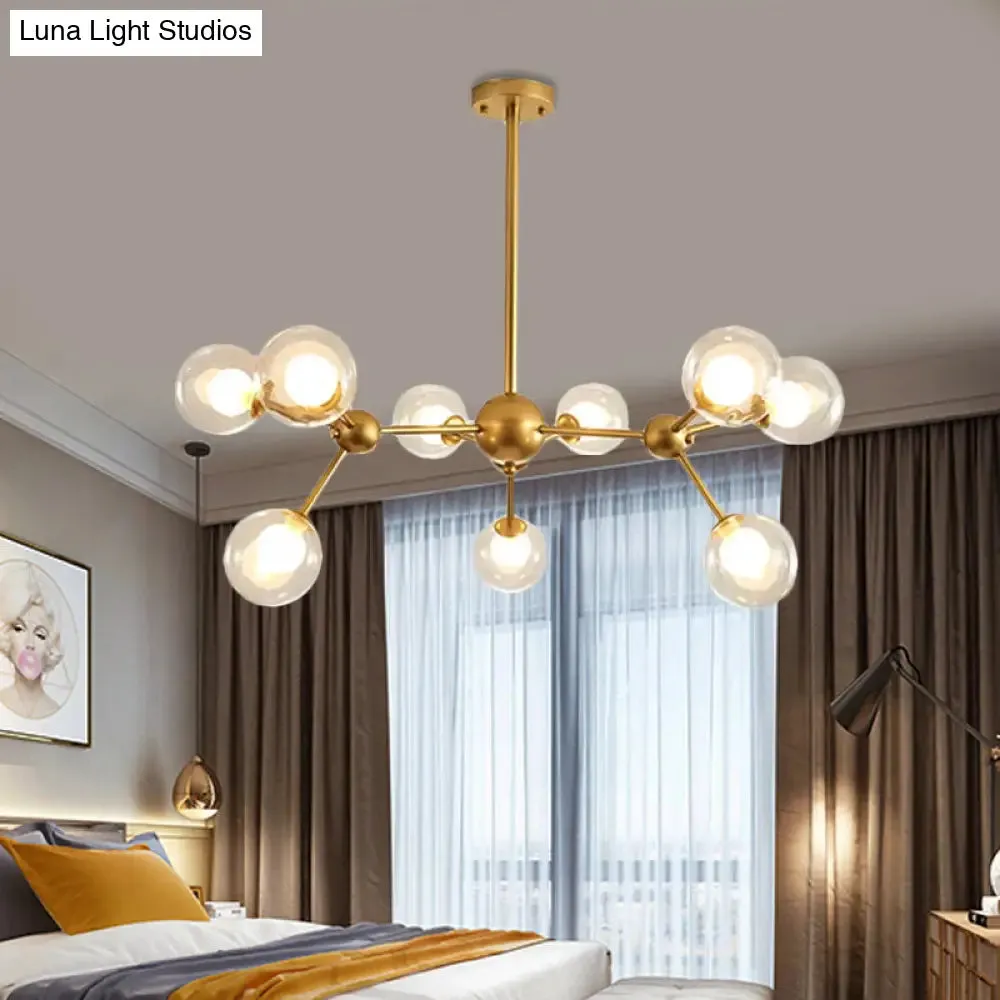 Modern Clear Glass Bubble Chandelier with Starburst Design - 9/12/15 Lights Hanging Light Fixture in Black/Gold