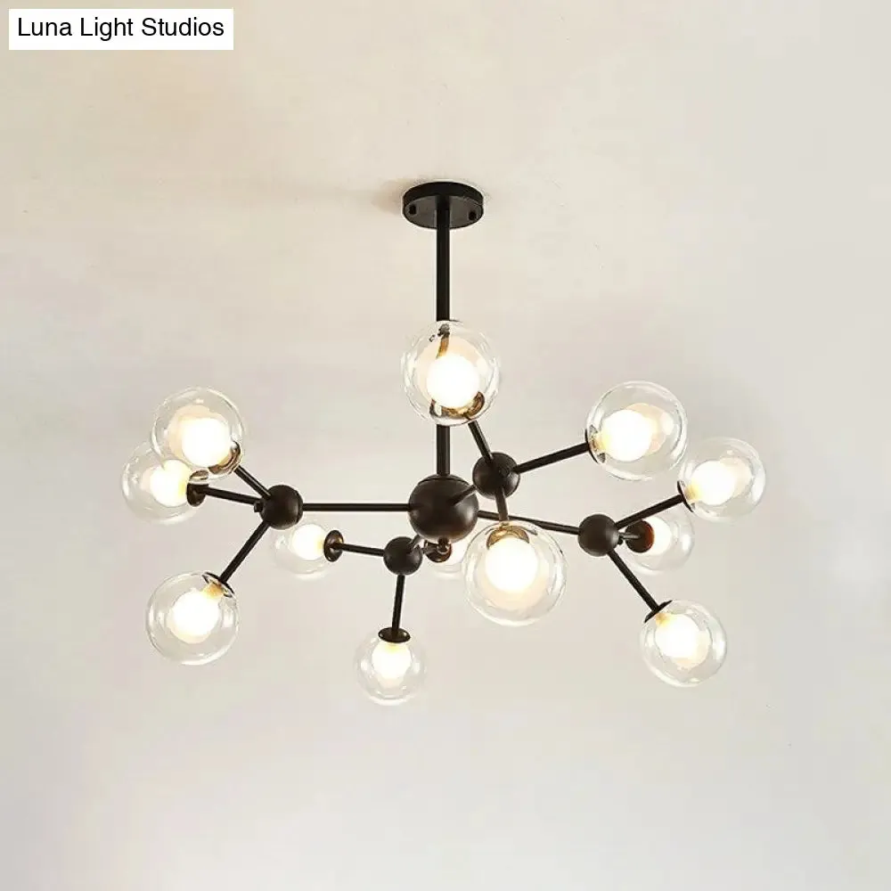 Modern Clear Glass Bubble Chandelier with Starburst Design - 9/12/15 Lights Hanging Light Fixture in Black/Gold