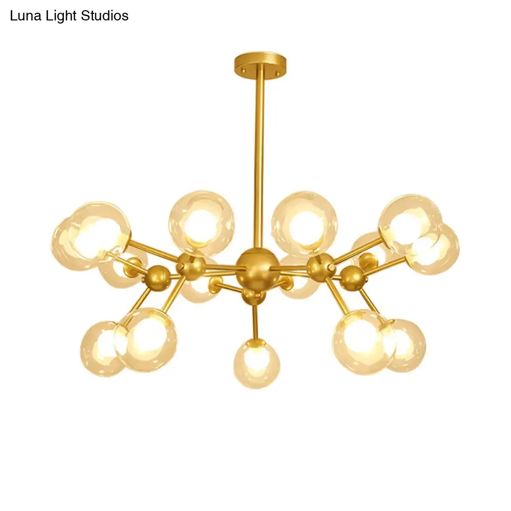 Modern Clear Glass Bubble Chandelier with Starburst Design - 9/12/15 Lights Hanging Light Fixture in Black/Gold