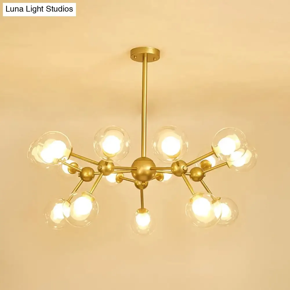 Modern Clear Glass Bubble Chandelier with Starburst Design - 9/12/15 Lights Hanging Light Fixture in Black/Gold