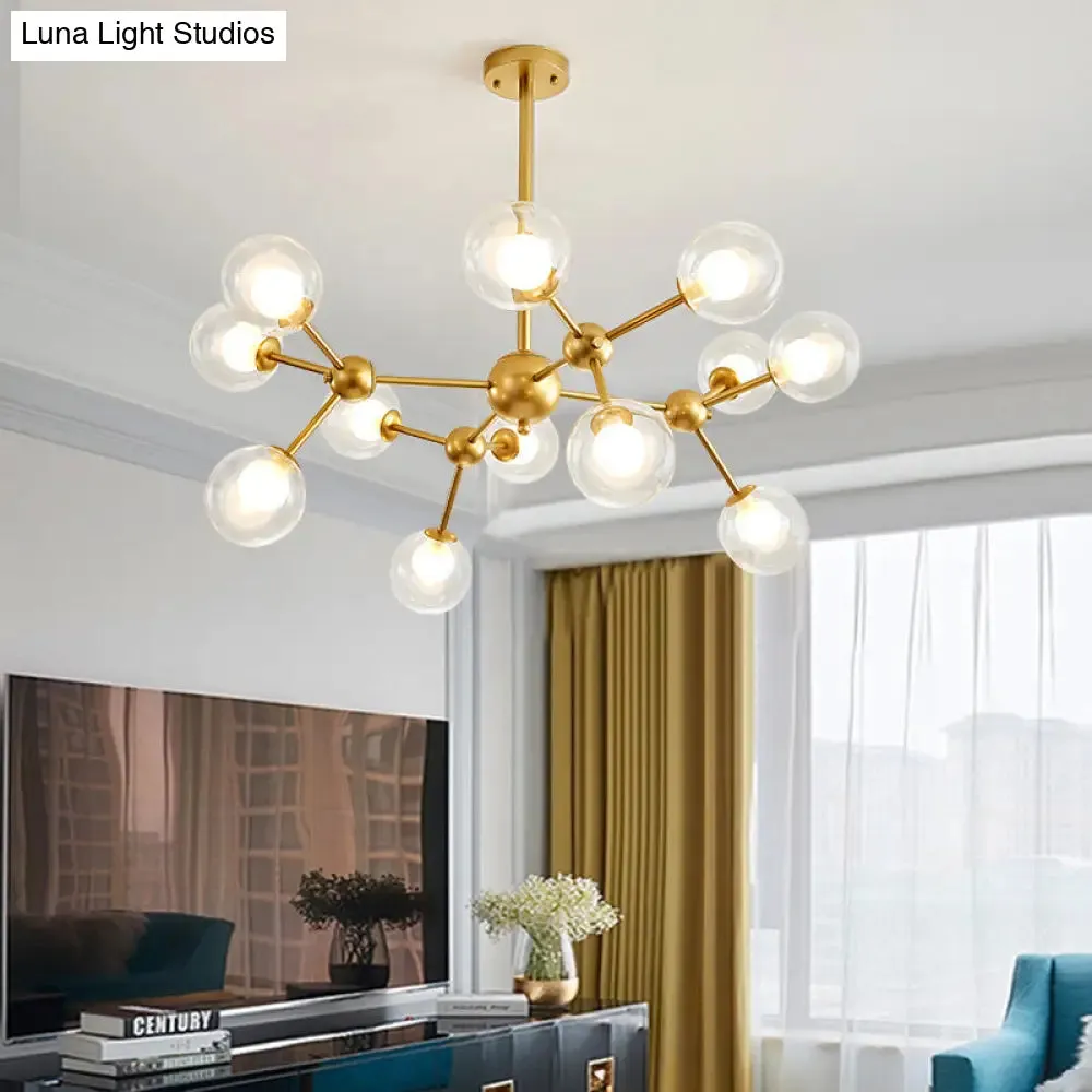 Modern Clear Glass Bubble Chandelier with Starburst Design - 9/12/15 Lights Hanging Light Fixture in Black/Gold