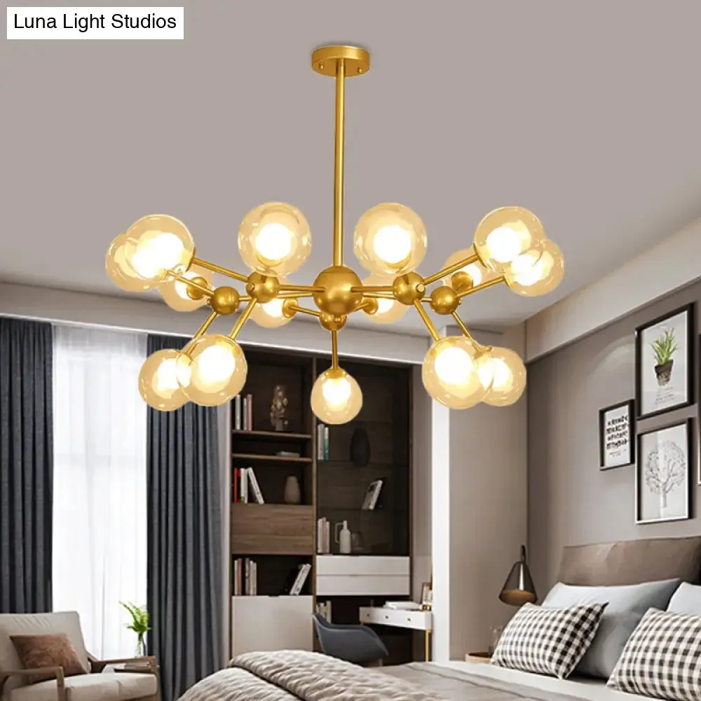 Modern Clear Glass Bubble Chandelier with Starburst Design - 9/12/15 Lights Hanging Light Fixture in Black/Gold