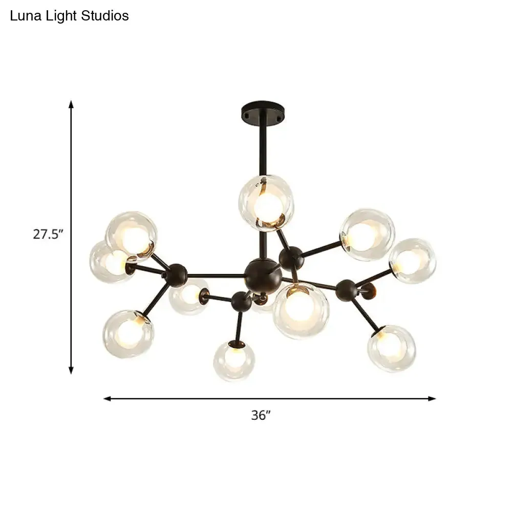 Modern Clear Glass Bubble Chandelier with Starburst Design - 9/12/15 Lights Hanging Light Fixture in Black/Gold