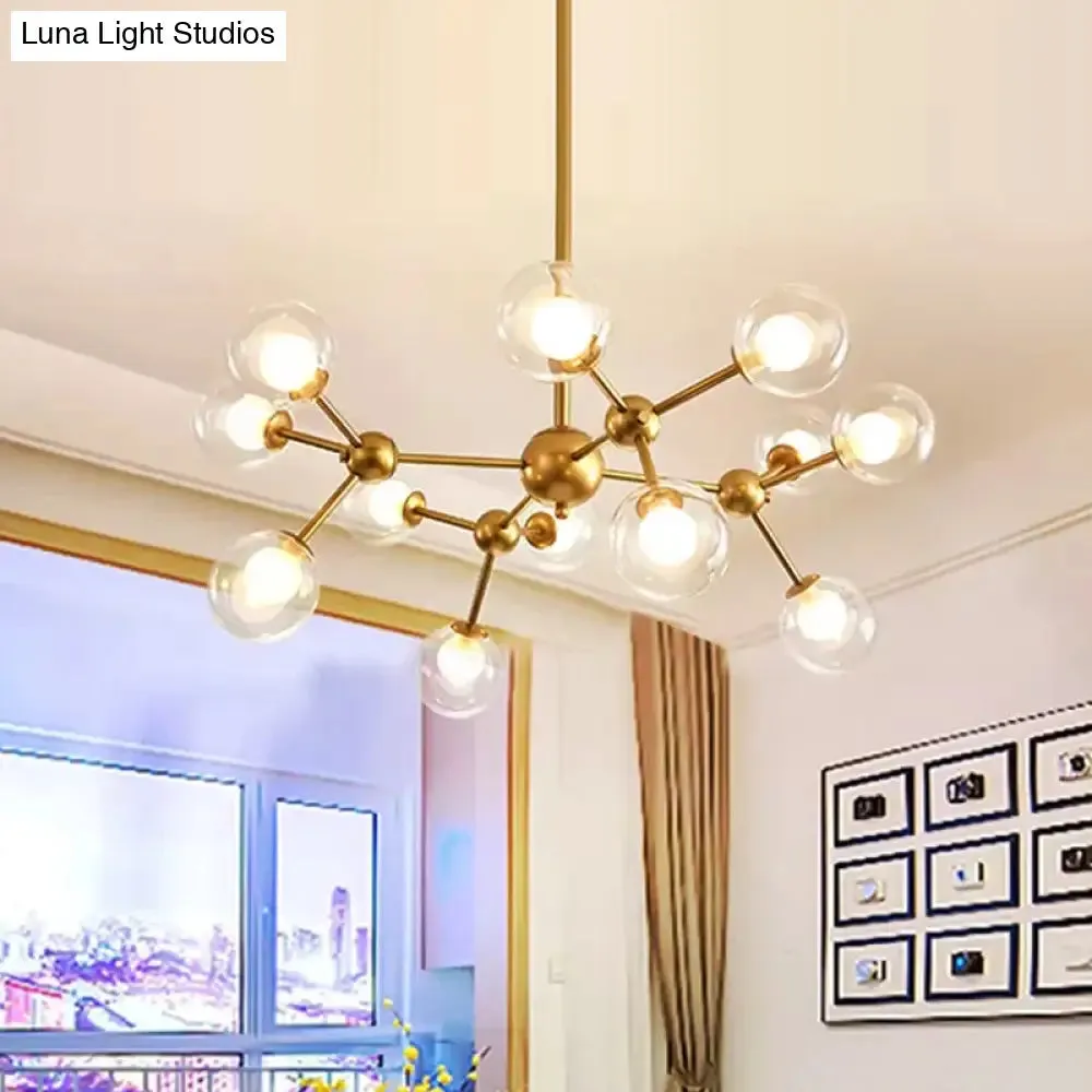 Modern Clear Glass Bubble Chandelier with Starburst Design - 9/12/15 Lights Hanging Light Fixture in Black/Gold