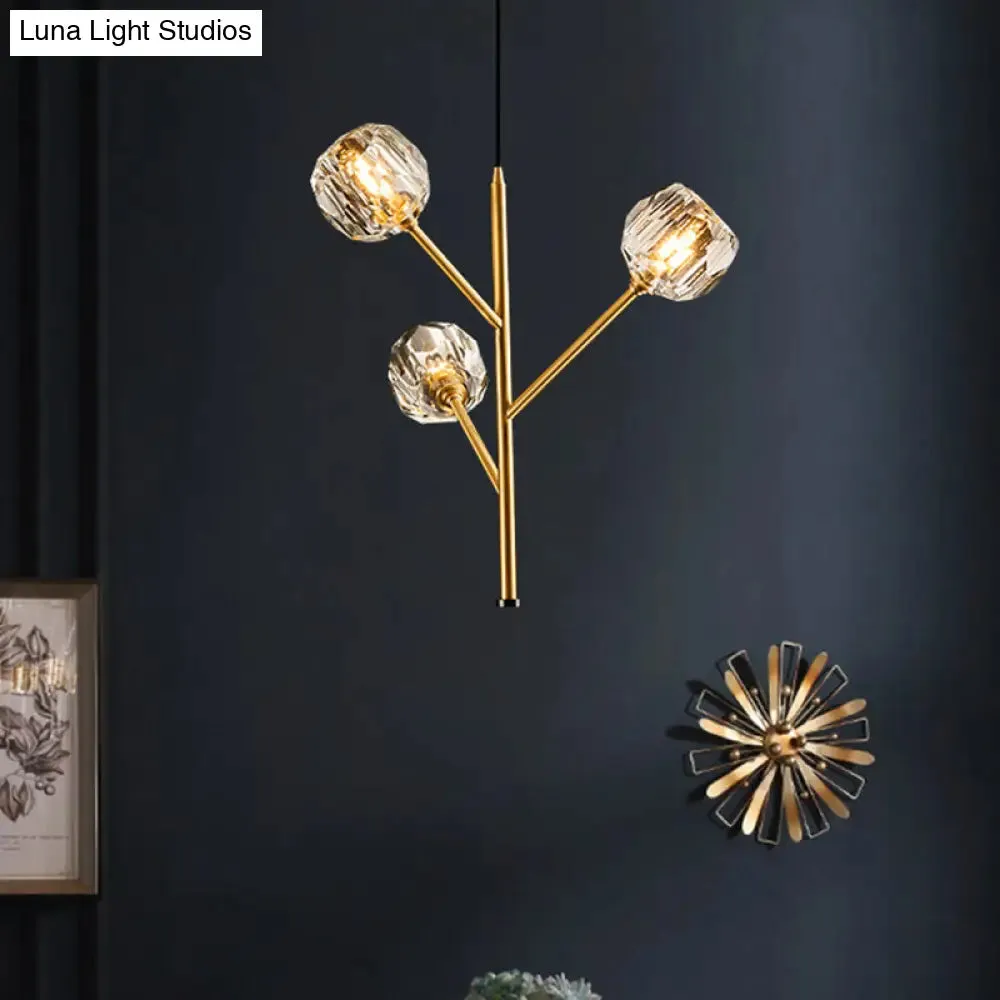 Modern Crystal Ball Chandelier - Gold Suspension Lighting with 3/6 Head Options