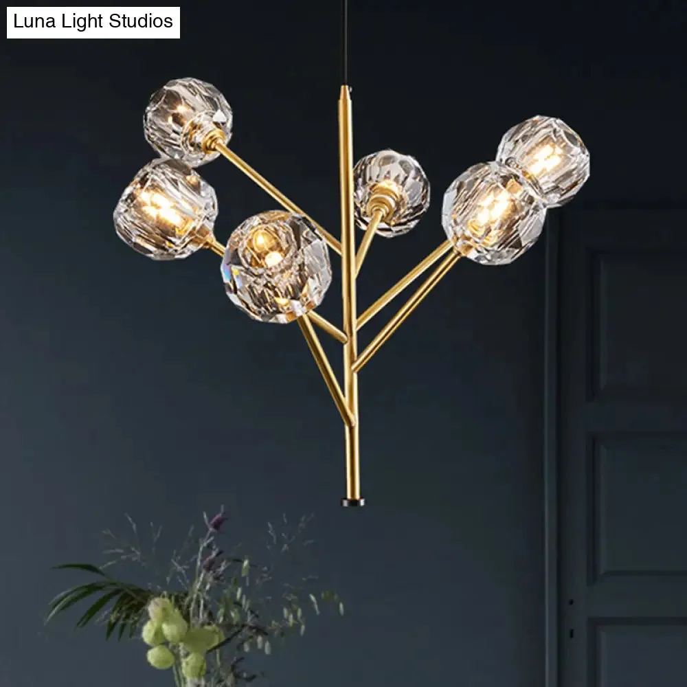 Modern Crystal Ball Chandelier - Gold Suspension Lighting with 3/6 Head Options