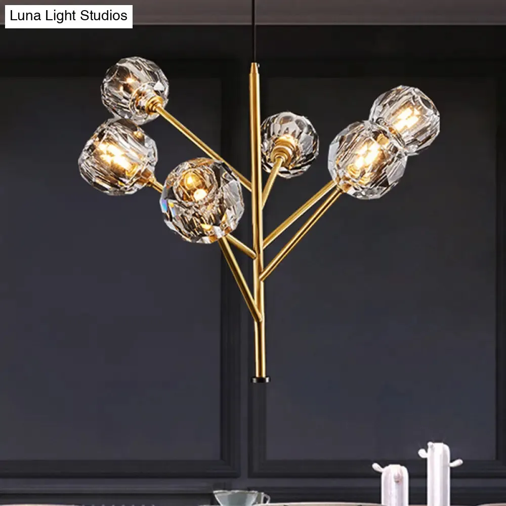 Modern Crystal Ball Chandelier - Gold Suspension Lighting with 3/6 Head Options