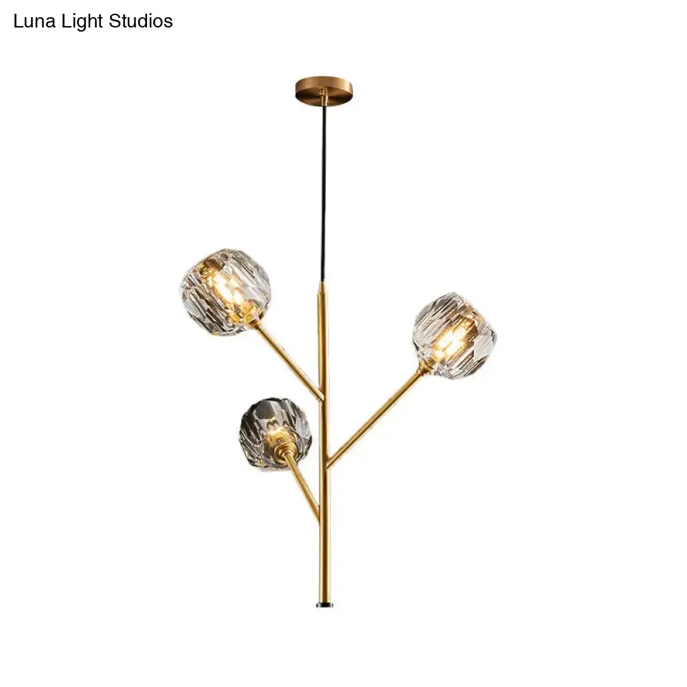 Modern Crystal Ball Chandelier - Gold Suspension Lighting with 3/6 Head Options