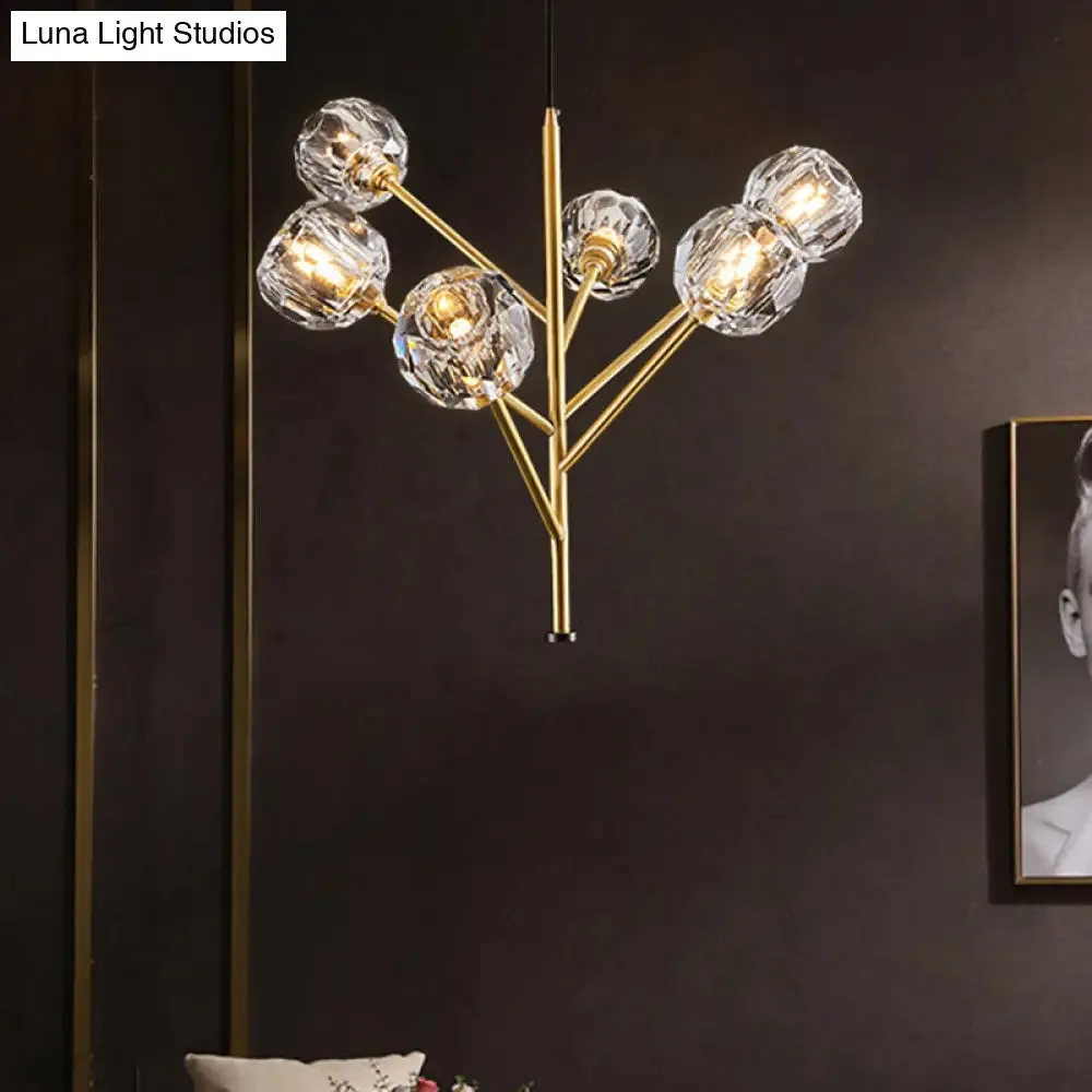 Modern Crystal Ball Chandelier - Gold Suspension Lighting with 3/6 Head Options