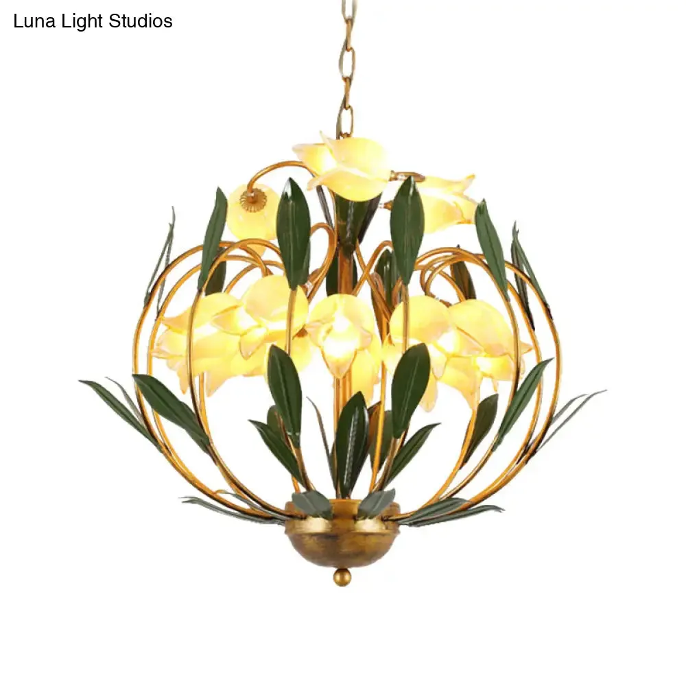 Modern Floral Chandelier: Countryside Brass LED Pendant Light Fixture, 15-Bulb Metal Design for Living Room