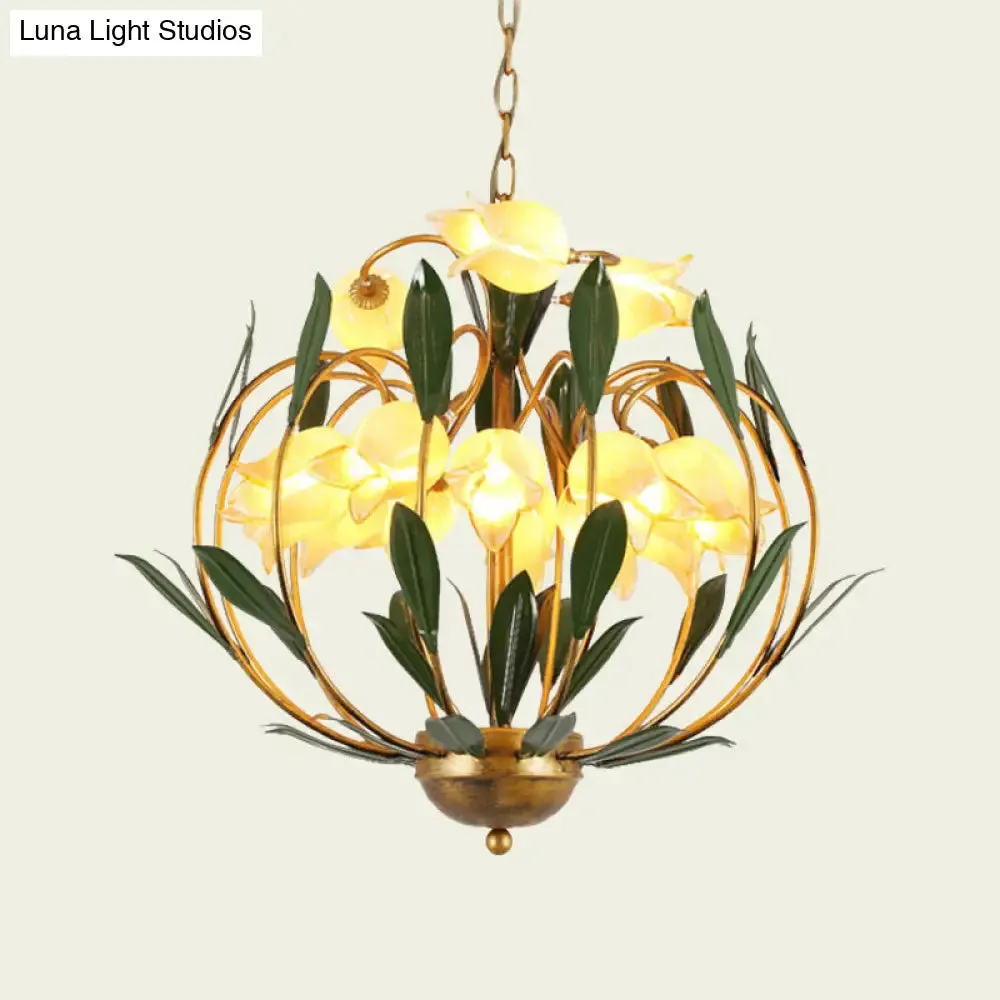 Modern Floral Chandelier: Countryside Brass LED Pendant Light Fixture, 15-Bulb Metal Design for Living Room