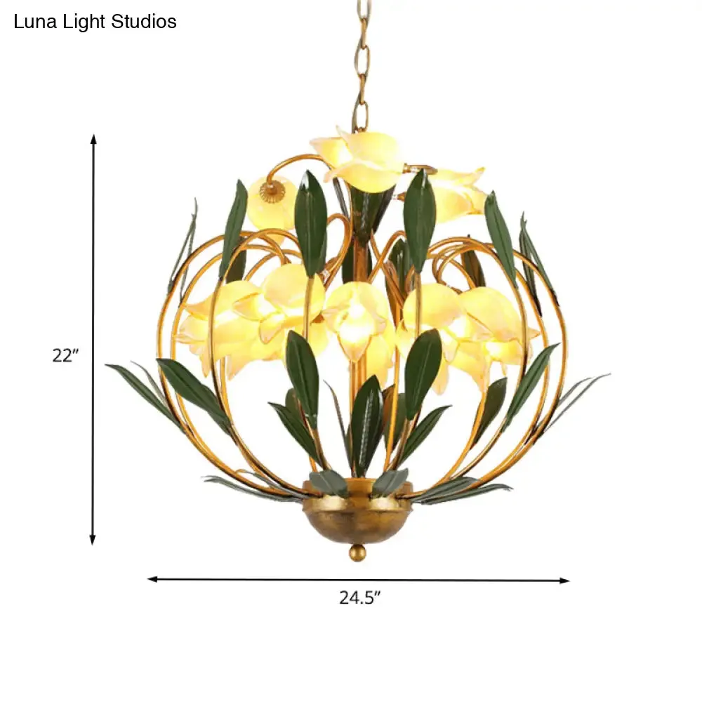 Modern Floral Chandelier: Countryside Brass LED Pendant Light Fixture, 15-Bulb Metal Design for Living Room