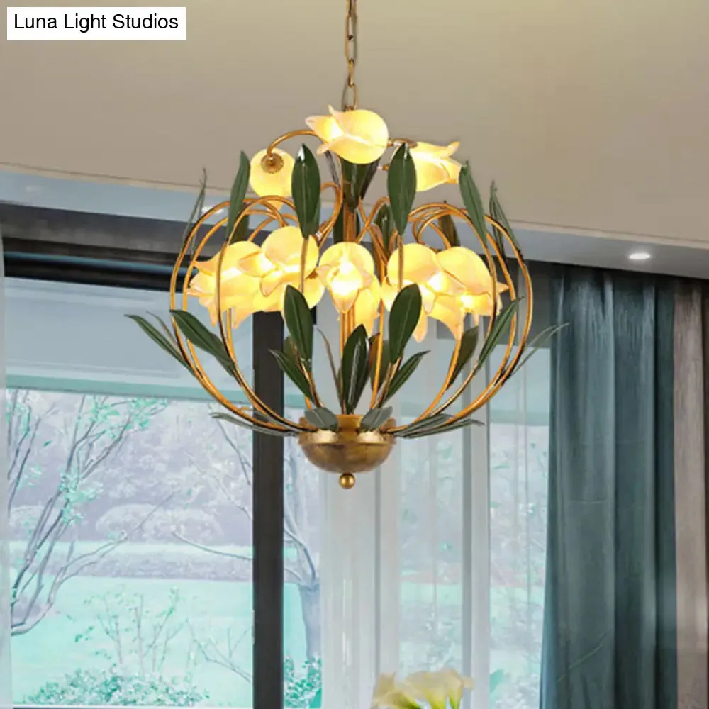 Modern Floral Chandelier: Countryside Brass LED Pendant Light Fixture, 15-Bulb Metal Design for Living Room