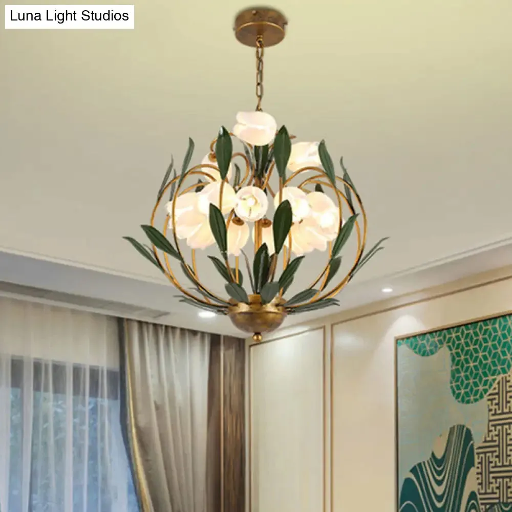 Modern Floral Chandelier: Countryside Brass LED Pendant Light Fixture, 15-Bulb Metal Design for Living Room