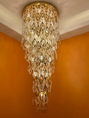 Modern Flush Mount Hexagon Crystal Chandelier for Staircase/Foyer