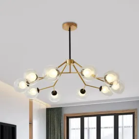 Modern Gold Ceiling Chandelier: Global Glass Pendant Light with 10 Bulbs for Living Room