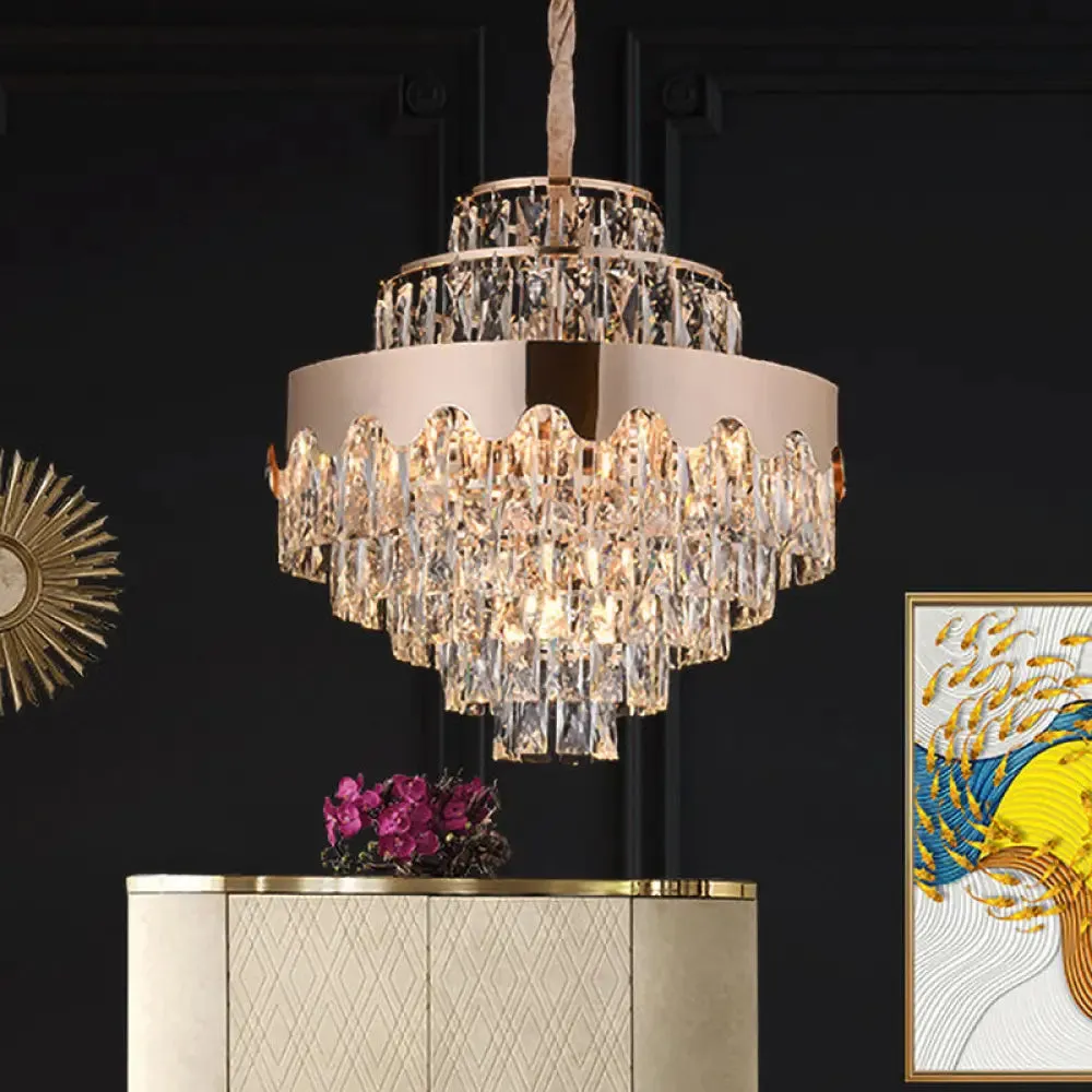 Modern Gold Crystal Tiered Chandelier - 7/12 Lights - Dining Room Pendant